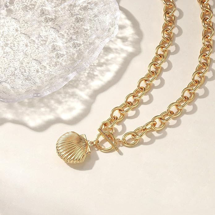 Freekiss Gold Layered Toggle Necklaces for Women: 14K Gold Plated Dainty Link Chain Necklaces Paperclip Cuban Rope Adjustable Choker T-Bar Toggle Clasp Chunky Necklace for Women Trendy Jewelry