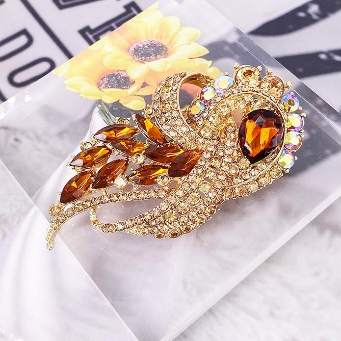 LAXPICOL Vintage Clear Austrian Crystal Elegant Flower Bouquet Wing Brooch for Women