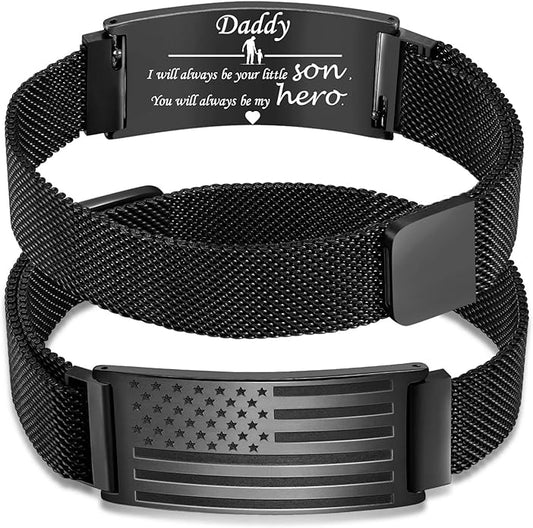 Bracelet for Men/Husband/Uncle/Bonus Dad/New Dad/Papa/Stepdad,American Flag Bracelet Fathers Day Valentines Christmas Jewelry Gifts,Adjustable Size