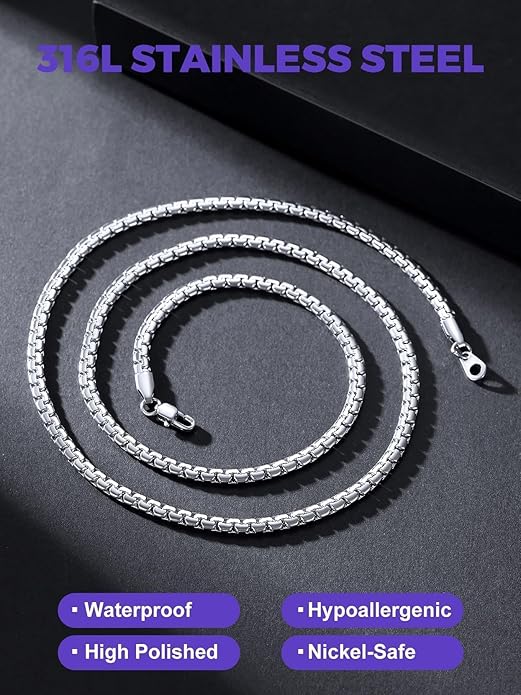 Richsteel Stainless Steel Mens Flat Link Chain Necklace, Black/Gold/Steel Chain for men, 2mm/4mm/6mm Width, No Tarnish & Hypoallergenic Hip Hop Jewelry, 18"-30" Length