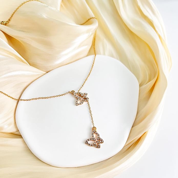 Irregular Y2k Long Y-shaped Necklace with Zircon Inlaid Sparkling Brick Tassel Pendant Double-Layer Chain High-end Fashion Accessory Women's