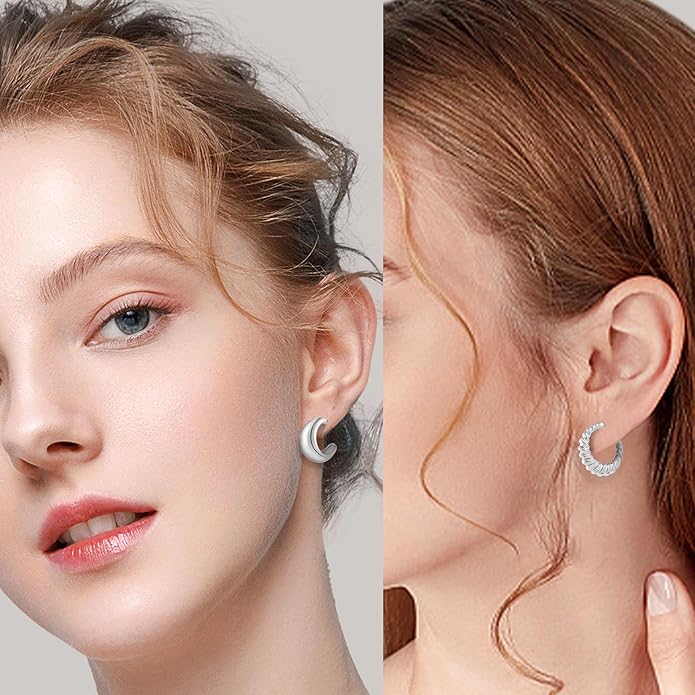 6 Pairs Gold Hoop Earrings for Women, 14K Gold Plated Lightweight Chunky Hoop Earrings Set Hypoallergenic, Thick Open Huggie Hoops Earrings Jewelry for Gifts.