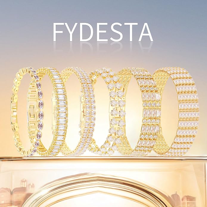 14K Gold Plated Tennis Bracelet for Women – Classic CZ Link Design, Fits 6.0"–7.2" Wrists – Stylish Sparkling Jewelry Gift, Timeless Tennis Bracelets for Women