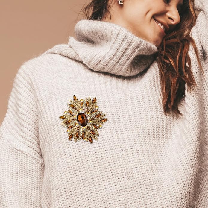YOQUCOL Sunflower Shape Crystal Big Large Heavy Brooch Pin Rhinestone Scarf Decoration Corsage Cloth Pin for Women Girls