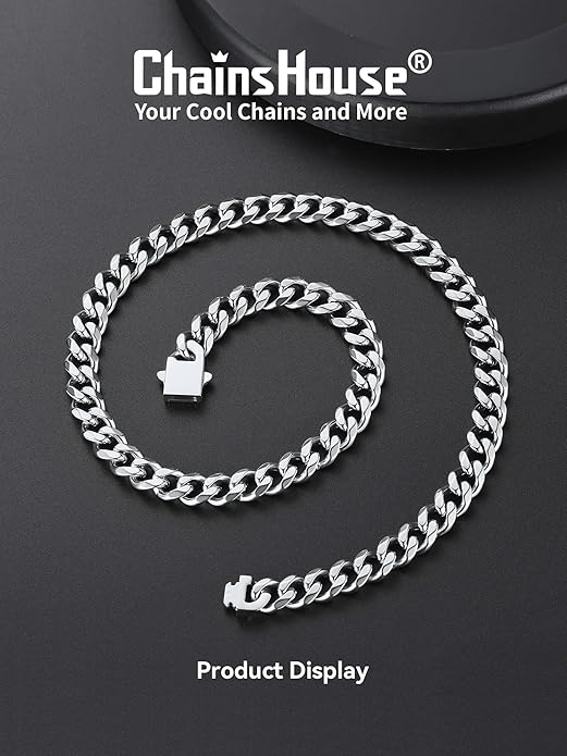 ChainsHouse Cuban Chain Necklace for Men, Stainless Steel/Black/Gold Plated Miami Cuban Necklace 6/9/12MM Width 18"-30" Length Hip Hop Jewelry, Send Gift Box
