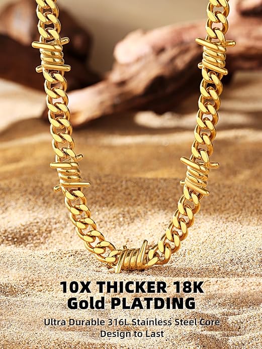 Bestyle Barbed Wire Necklace 5/7/9/12mm Mens Chain Necklaces Hip-hop Punk Gothic Stainless Steel Chain Heavy Thick Cuban Link Chain for Men Women, Length 16/18/20 Inch