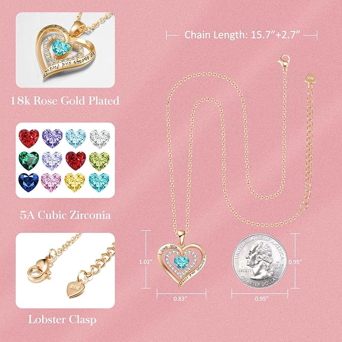 REDBEE Necklaces for Women Birthstone Heart Necklace Jewelry for Wife Girlfriend Woman Necklace