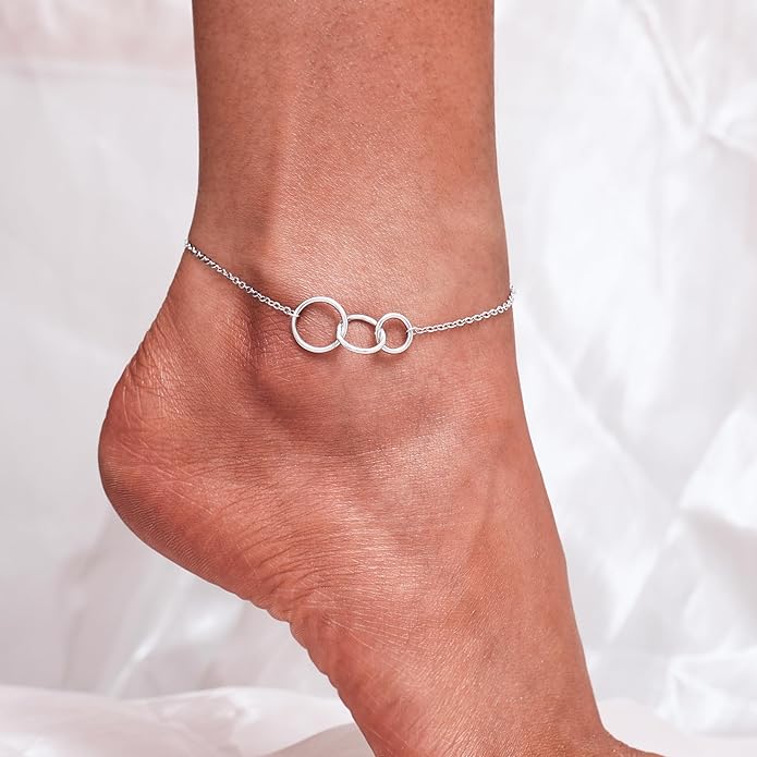 CHIC & ARTSY 925 Sterling Silver Ankle Bracelet Multilayer Anklets for Women Satellite, Star, Cross, Circle, Butterfly, Teardrop, Oval Disk Layered Anklet Beach Jewelry