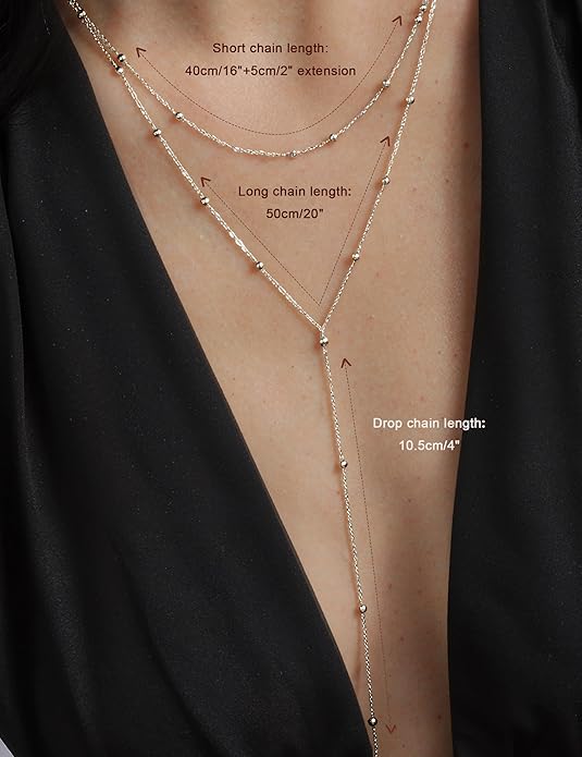 Magitaco Lariat Necklace for Women, 18K Gold Plated/Silver Color Dainty Long Necklaces for Women Layered Y-Necklace, Drop Beaded Sequined Chain for V-Neck, Elegant Wedding Guest Jewelry