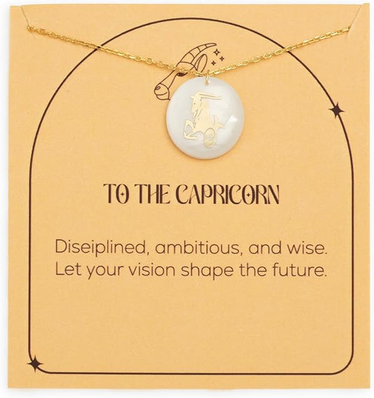 Zodiac Sign Necklace – Mother of Pearl Pendant – Available in Two Finish 925 Sterling Silver and 14K Gold Plated – Adjustable Chain – Horoscope Jewelry Gift with Zodiac Card & Gift Box