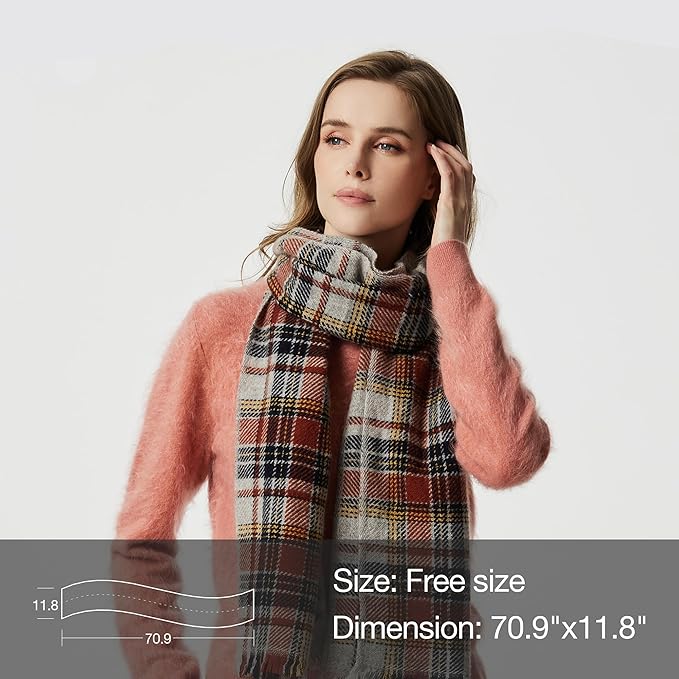 EURKEA 100% Cashmere 2025 Winter Scarf for Women Fringed Edges Warm & Soft Lightweight Solid/Plaid/Two-Tone Free Size