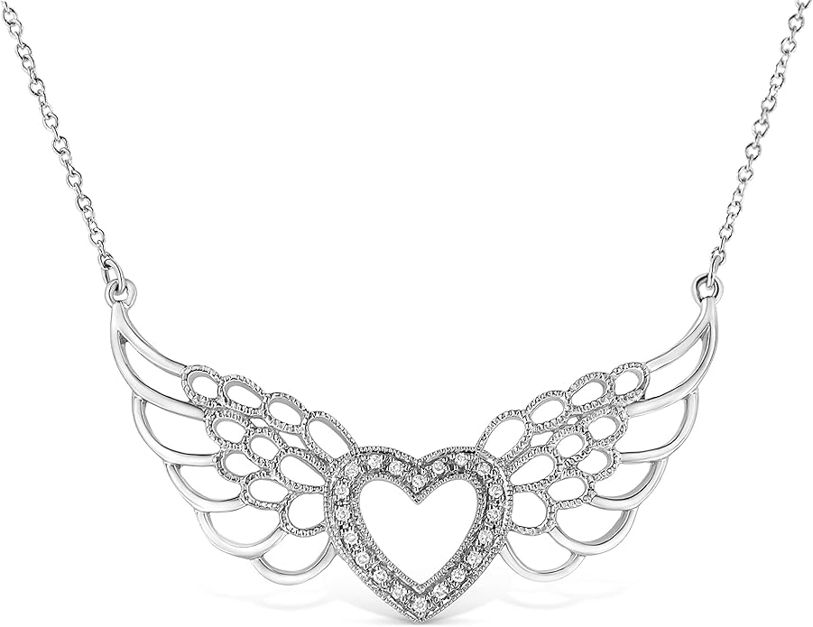 Haus of Brilliance .925 Sterling Silver Pave-Set Diamond Accent Fairy Wing 18" Heart Pendant Necklace (I-J Color, I1-I2 Clarity)
