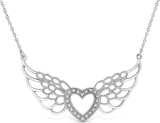 Haus of Brilliance .925 Sterling Silver Pave-Set Diamond Accent Fairy Wing 18" Heart Pendant Necklace (I-J Color, I1-I2 Clarity)