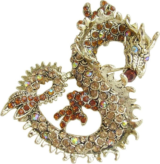 Art Style 2.36" Dragon Brooch Pin Pendant Austrian Crystal BZ2980
