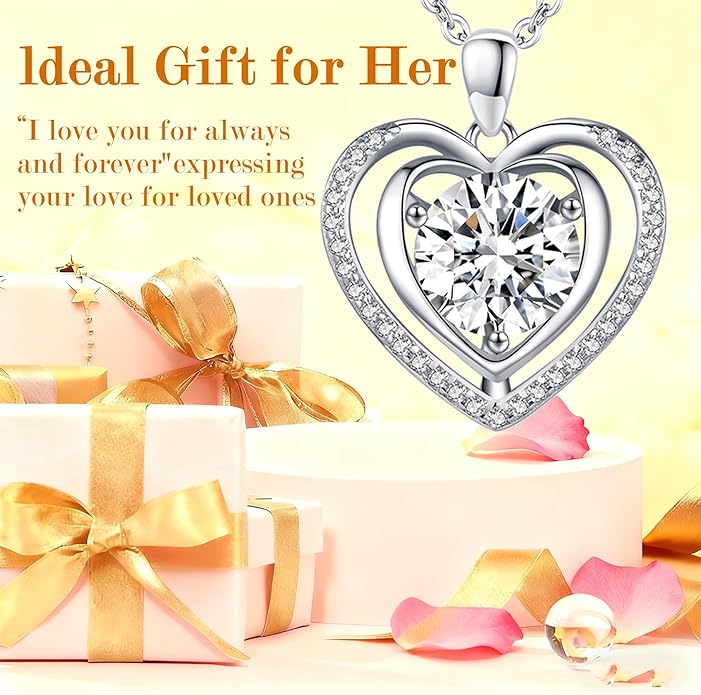Heart Pendant Necklace for Women Gift for Wife Moissanite 1-3Carats Silver Pendant Jewelry Wedding Anniversary Birthday Valentines Gift for Her Engagements Christmas Mothers Day for Mom Daughter Girlfriend