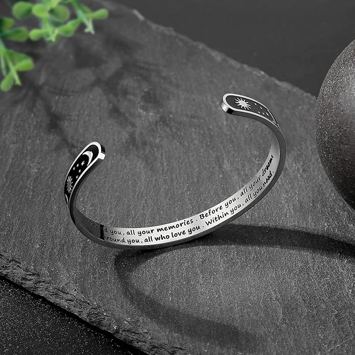TONY & SANDY Inspirational Bracelets for Women Teen Girls Personalized Gifts for Daughter Granddaughter Mom Sister Friends Stainless Steel Engraved Cuff Birthday Easter Christmas
