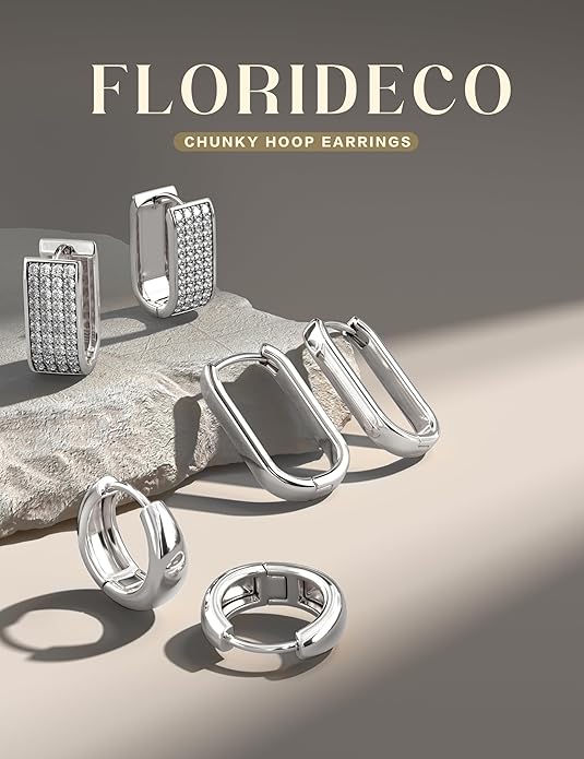 Florideco 3Pairs Chunky Gold Earrings Set 14K Gold Plated Hoop Earrings for Women Trendy Small Thick Huggie Hoops Earring Lightweight Silver Hoop Earring Sets for Multiple Piercing