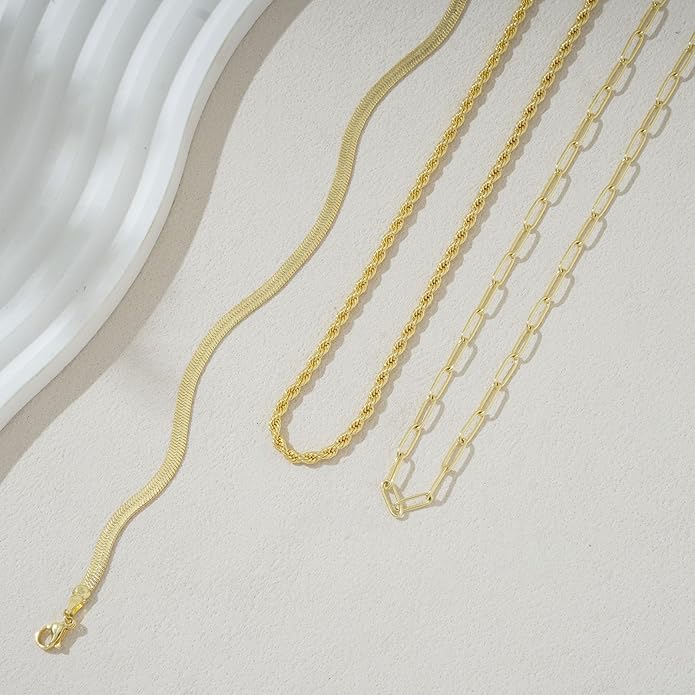 Layered Gold Necklace for Women Dainty 14K Gold/Silver Plated Stacked Necklace for Women Trendy Cuban Paperclip Herringbone Chain Diamond Pendant Necklaces Jewelry Set Accessories Gift