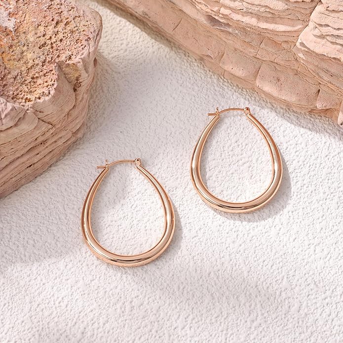 Gacimy Chunky Hoop Earrings for Women, 14K Gold Plated Oval Hoop Earrings with 925 Sterling Silver Post
