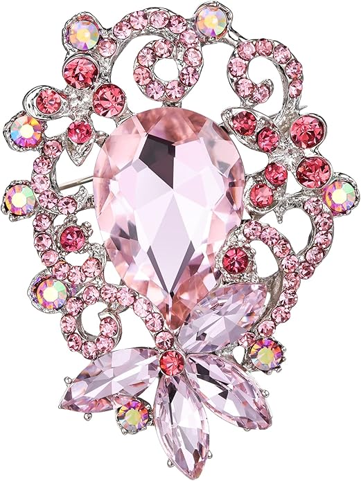 BriLove Elegant Crystal Teardrop Marquise Bouquet Brooch Pin for Women