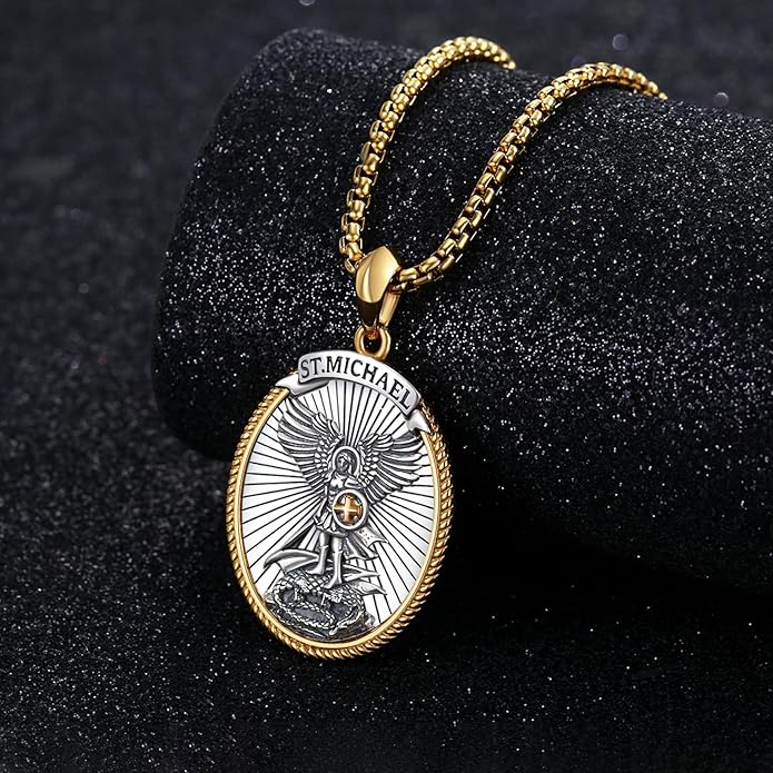 Taioiat Saint Necklace 925 Sterling Silver St Necklace Amulet Pendant Jewelry Religious Gift for Men Women