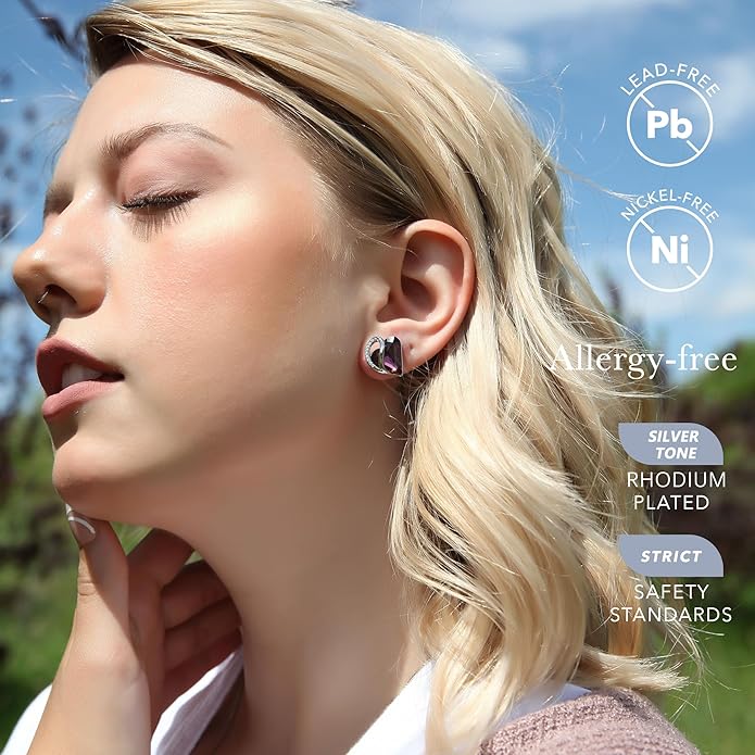 Earrings for Women, Mothers Day Gift for Mom, Heart Birthstone Crystal Stud Earring, Silver Plated Birthday Jewelry