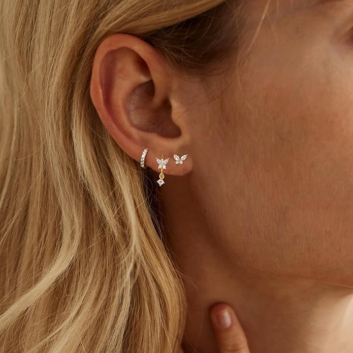 Gold Plated Earrings for Women, 14k Gold Plated Earring Stack Hypoallergenic Pearl Drop Earring Dainty Earrings for Women Trendy Cute Small Huggie Hoop Earring Fashion Womens Jewelry