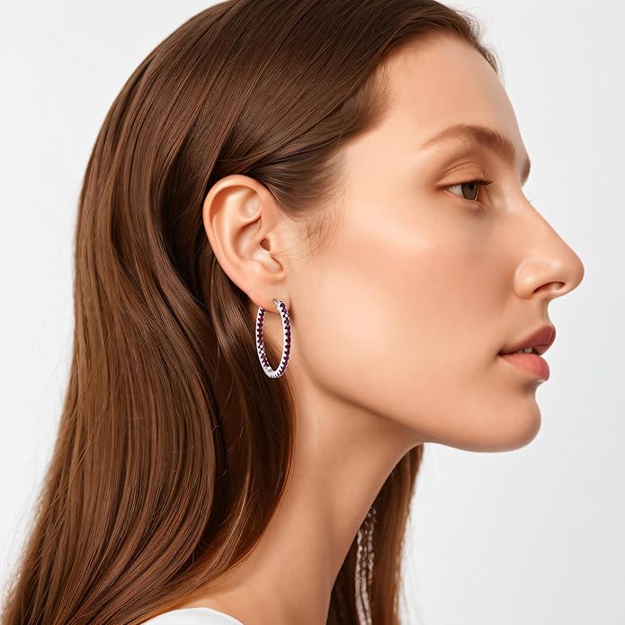 Moissanite Hoop Earrings for Women, S925 Sterling Silver, 18K White Gold Plated, D Color VVS1