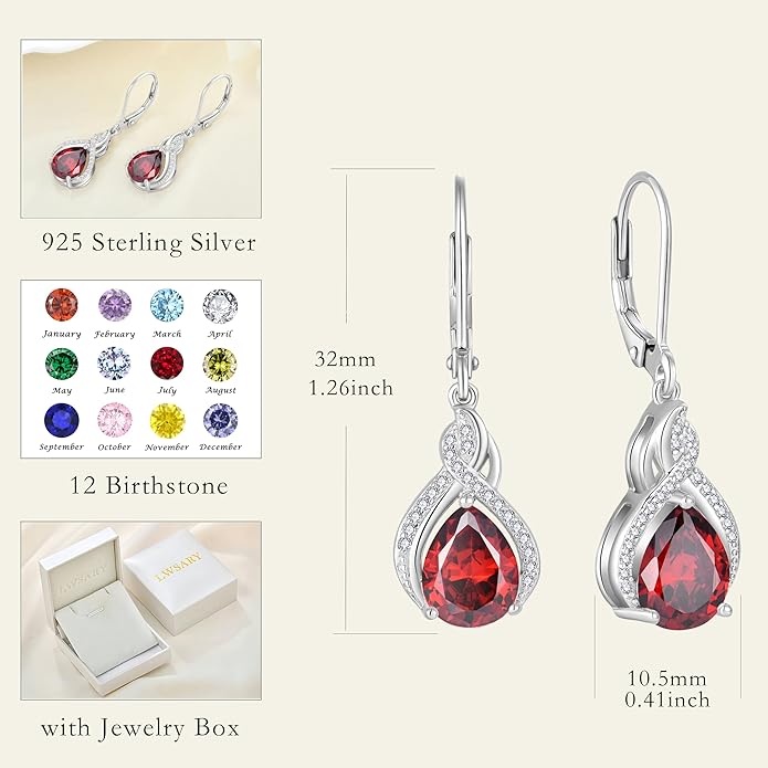 Infinity Teardrop Jewelry Set for Women Garnet Necklace & Earrings January Birthstone Jewelry