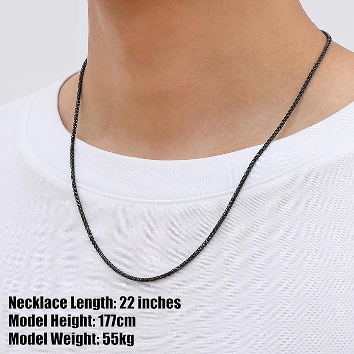 Fiusem Wheat Chains for Men and Women, 2/2.5/3/4/5mm Silver Tone/14K Gold Plated/Black Necklace Chain, Stainless Steel Mens Necklace 16-28 Inch