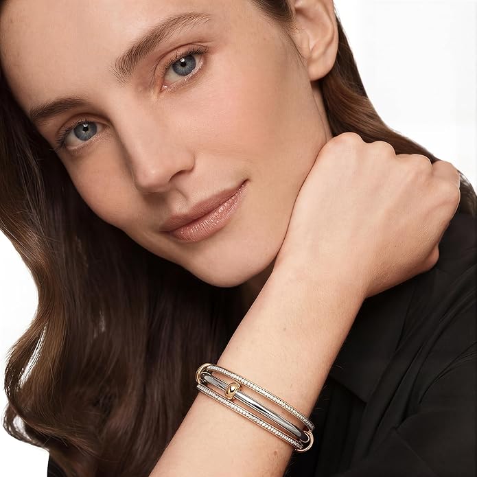 Musishiyu Gold Bracelets for Women Stacking Bangle - 18K Mixed Metal Tri-Color Rolling Interlocking Bands, Cubic Zirconia Fidget Anxiety Jewelry, Valentine's Galentine's Day Gifts (Love, Loyalty, Friendship)