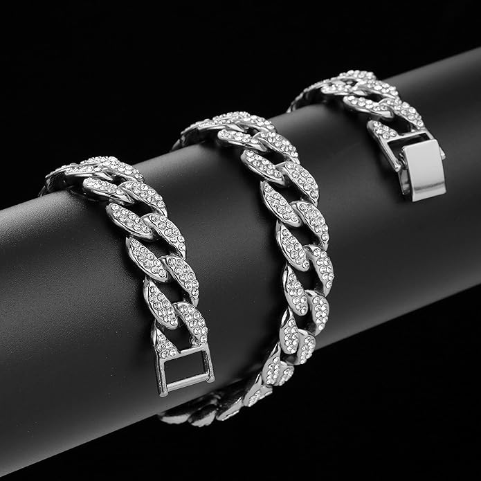 Saintda Cuban Link Chain and Bracelet Set for Men Women Iced Out Diamond Gift for Boys Hip Hop Rapper Jewelry