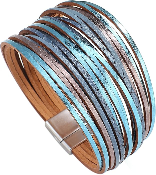 hotoo Handmade Layered Leather Bracelets Wrap for Women Stackable Chunky Colored Men Cuff Bracelet Wristband Bangle Gifts