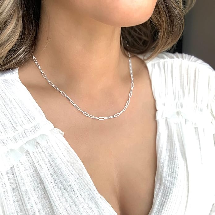 OCHCOH 925 Sterling Silver Clasp 2.5/3/4/5mm Paperclip Chain for Women Silver Chain Necklace 16, 18, 20, 22, 24, 26, 30 Inches