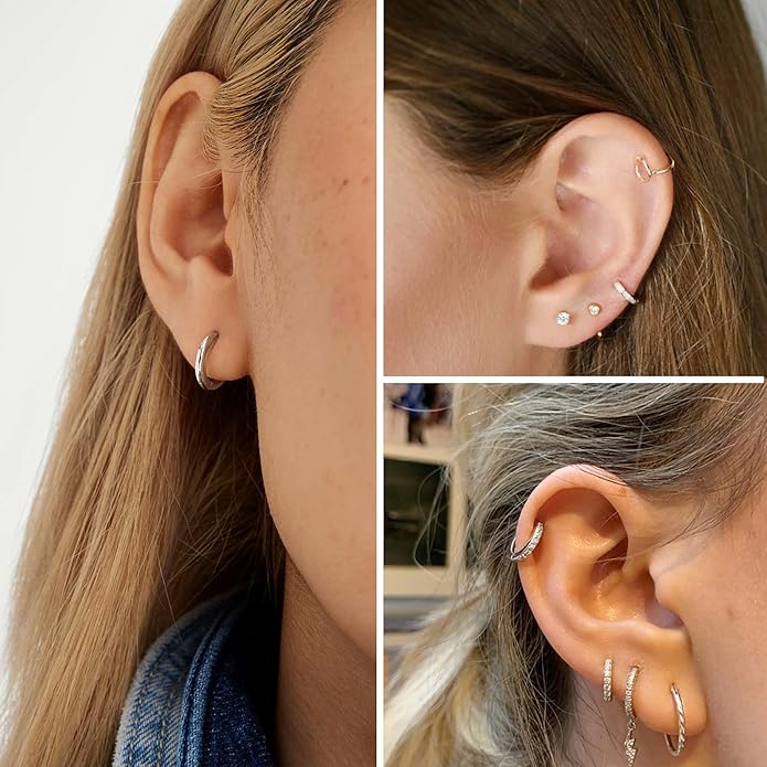 Stud Earrings for Women Hypoallergenic Sterling Silver Post Hoop and Studs Earrings Set for Multiple Piercing Small Ball Cubic Zirconia Earring Studs for Women Trendy Jewelry Gifts（6 Pairs）