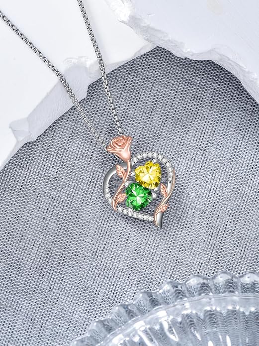 Christmas Gifts for Women Rose Heart Birthstone Pendant Necklace I Love You Forever Jewelry Valentine Mothers Day Birthday Gifts for Women Her Wife Girlfriend