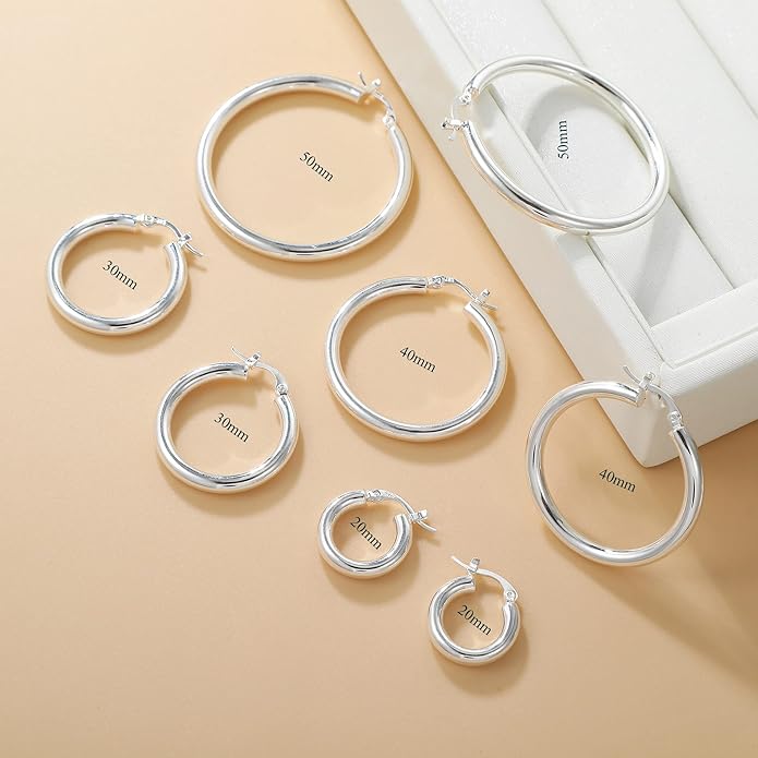 4mm Thick Gold Chunky Earrings Steling Silver Post Hoops Earrings For Women Hollow Tube Hoops Earrings Thick Gold Hoop Earrings Hypoallergenic Lightweight Gold Hoop Large Earrings 20/30/40/50/60MM