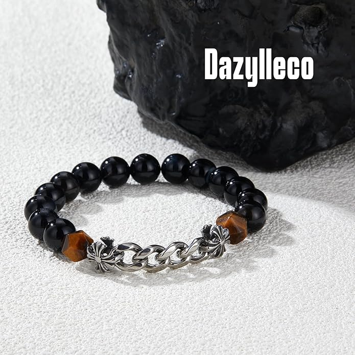 3pc Mens Beaded Bracelets Silver Stainless Steel Chain Bracelet for Men Handmade Braided Bracelet Sets Jewelry Gifts for Men