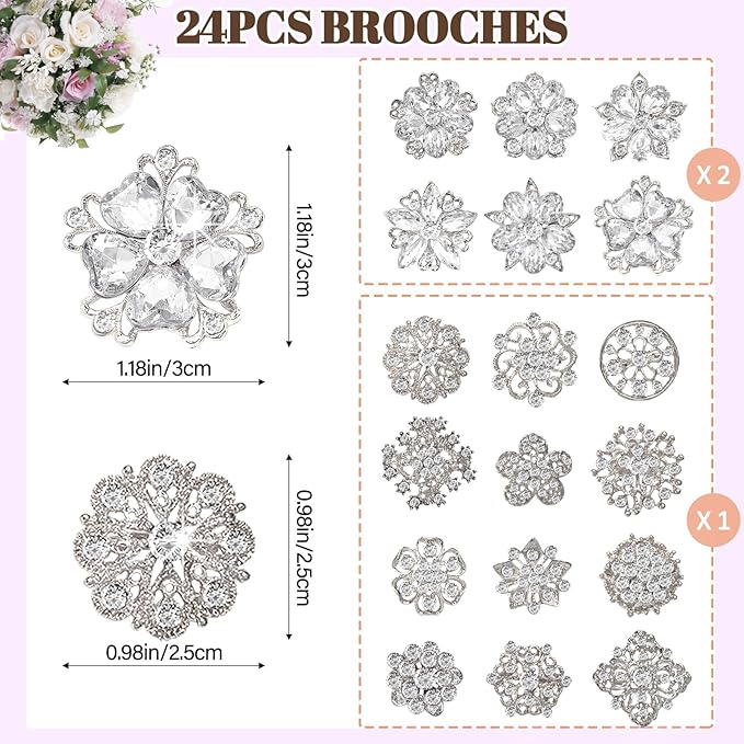 Yhsheen Rhinestone Brooches Bouquet Pins Corsage Boutonniere Pins Crystal Brooch Diamond kits for Wedding Accessories Jewelry Decoration DIY Craft Sewing(Silver)