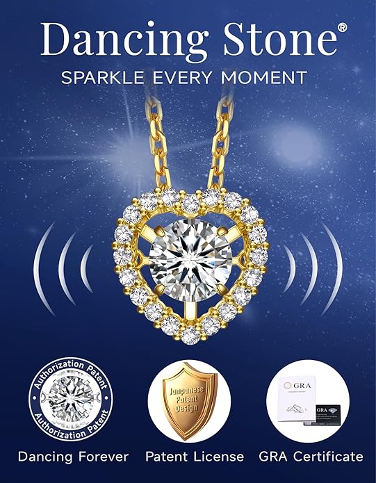 MomentWish Dancing Heart Necklace for Women, 0.5/1 Carat Dancing Moissanite Necklace for Her 925 Sterling Silver Pendant Anniversary Birthday Christmas Gift for Wife Mom Girlfriend