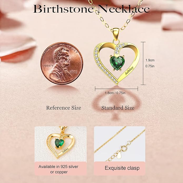 Easycosy Custom Name Necklace with Simulated Birthstones Customized Promise Necklace Heart Pendant with Engraved 2-6 Names - Anniversary Birthday Christmas Jewelry Gifts for Women Wife Mom Grandma