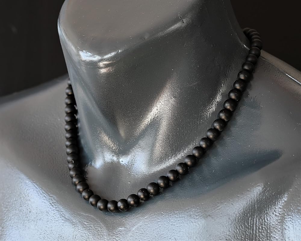 Natural Matte Black Onyx Beaded Choker, Genuine Black Crystal Necklace, Fancy Gemstone Choker, 8mm Beads, Unique Fashion Jewelry, Healing Crystal Chakra Necklace, Durable Necklace, Capricorn Necklace