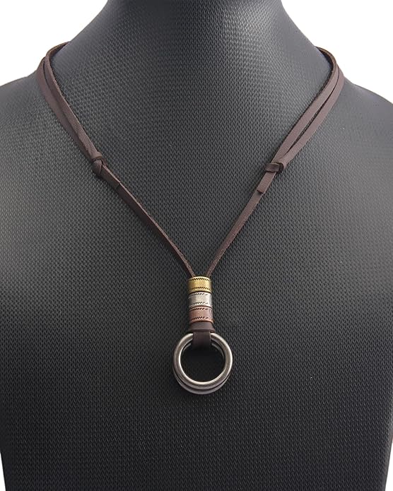 Long Boho Necklaces for Women Vintage Leather Wooden Pendant Y Choker Ethnic Style Gold Circle Hippie Sweater Necklace
