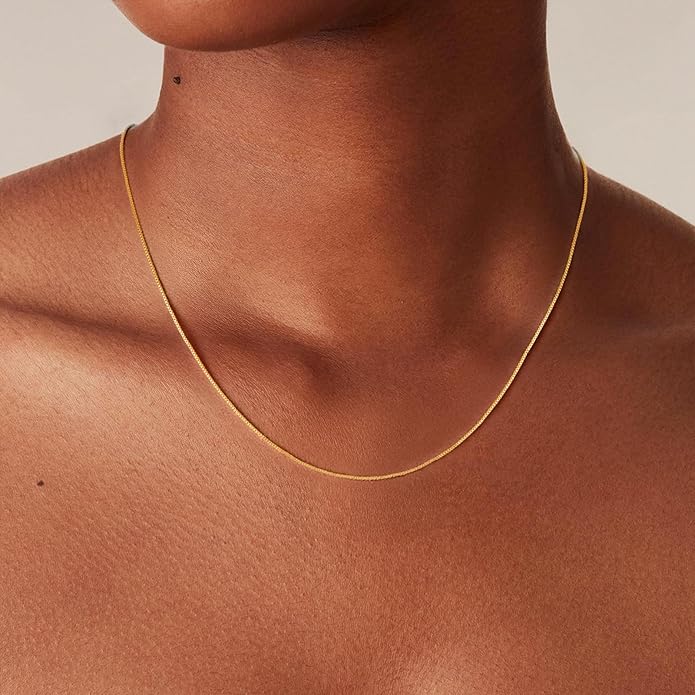 S925 Sterling Silver Box Chain Necklace for Women - 0.8mm Sterling Silver Box Chain Necklace Thick Sturdy Colourfast Chain Necklaces Jewelery for Women 16/18/20/22 Inch