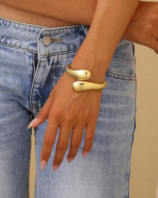 Bangle Bracelets for Women | 14K Gold Plated Trendy Wide Bracelets | Hinged Arm Cuff Bangles Chunky Bracelet for Women