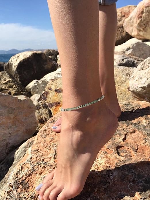XIJIN Natural Stone Beaded Anklets for Women Handmade Beach Boho Turquoise Beads Ankle Bracelet Jewelry Gift for Her