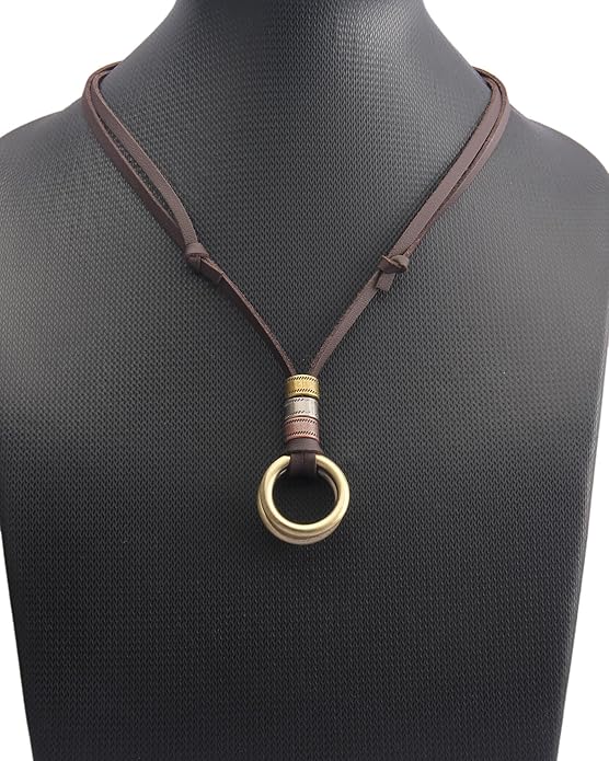 Long Boho Necklaces for Women Vintage Leather Wooden Pendant Y Choker Ethnic Style Gold Circle Hippie Sweater Necklace