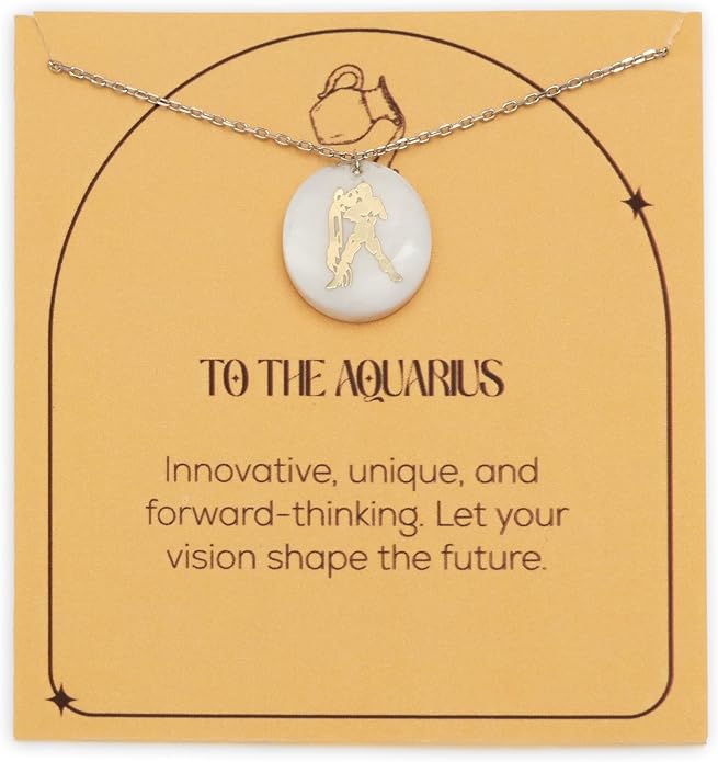 Zodiac Sign Necklace – Mother of Pearl Pendant – Available in Two Finish 925 Sterling Silver and 14K Gold Plated – Adjustable Chain – Horoscope Jewelry Gift with Zodiac Card & Gift Box