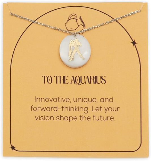 Zodiac Sign Necklace – Mother of Pearl Pendant – Available in Two Finish 925 Sterling Silver and 14K Gold Plated – Adjustable Chain – Horoscope Jewelry Gift with Zodiac Card & Gift Box