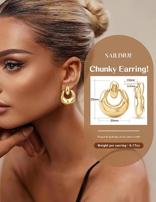 14K Gold Plated Knot Statement Earrings for Women Hypoallergenic Chunky Drop Dangle Earrings - Lightweight Fashion Accessories Gold Jewelry Gifts for Womens Trendy